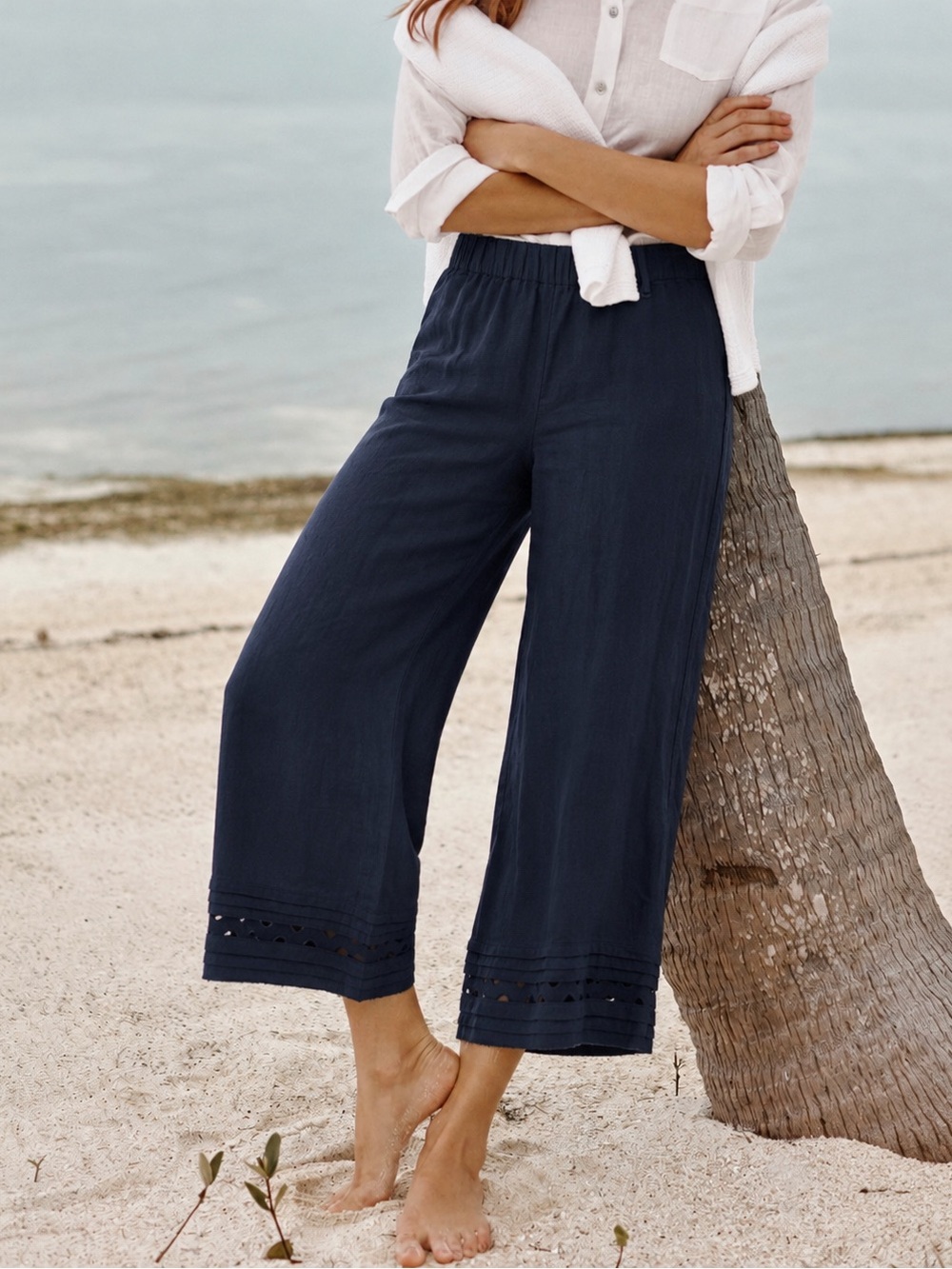 NWT J. Jill Comfort Stretch Embroidered Hem Linen Blend Pants, XL